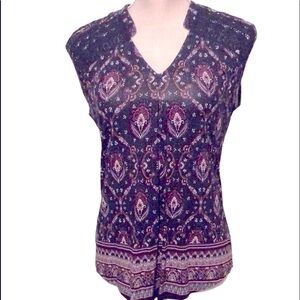 Daniel Rainn top, navy print, Small. NWOT